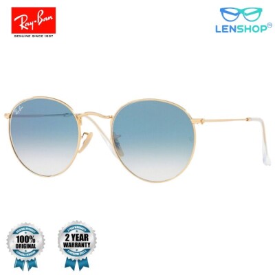 Rayban RB 3447 91233M-50 round gold blue sunglasses